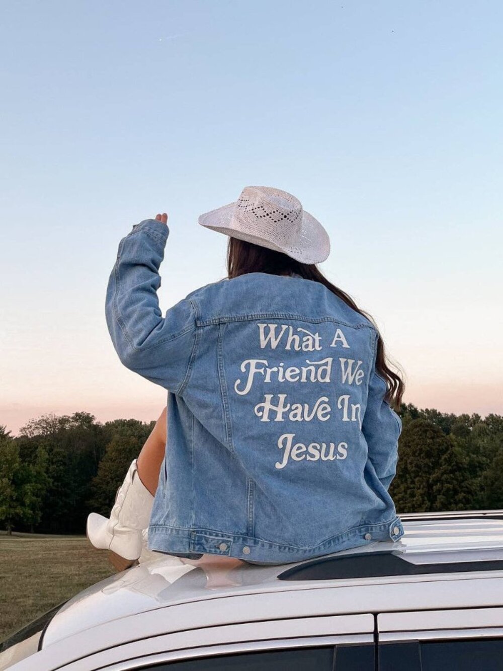 Elevated Faith What a Friend We Have In Jesus Denim Jacket Blue Oversize